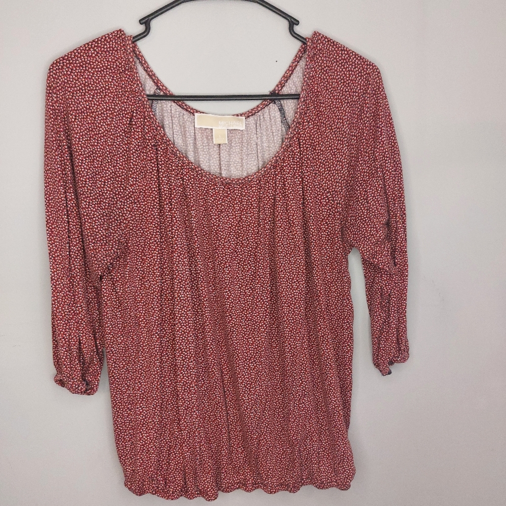 MICHAEL KORS Women's Floral‎ Print Blouse, Size L  in Red